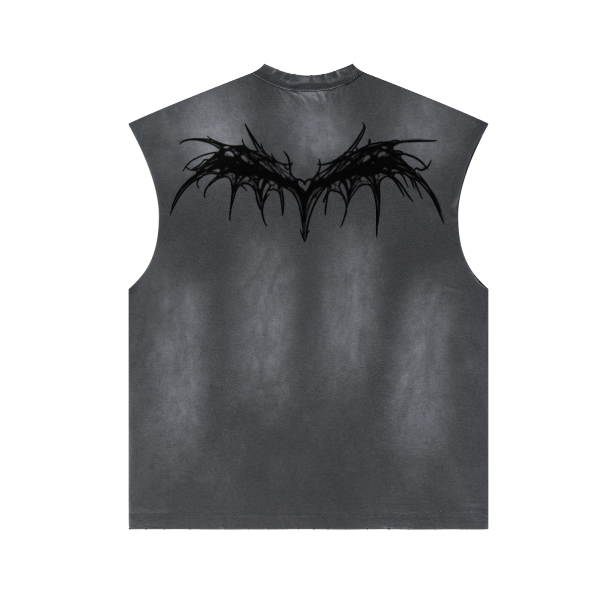 285GSM Unisex Monkey-Wash PP Spray Distressed Tank Top 	Vintage Dark Grey