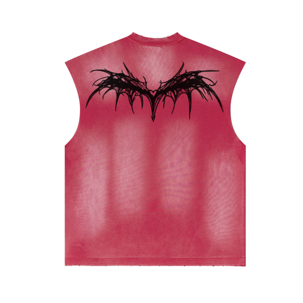 285GSM Unisex Monkey-Wash PP Spray Distressed Tank Top Vintage Red