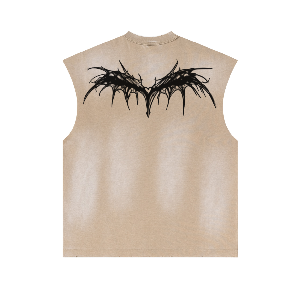 285GSM Unisex Monkey-Wash PP Spray Distressed Tank Top Vintage Khaki
