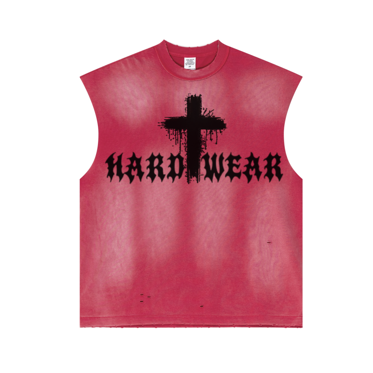 285GSM Unisex Monkey-Wash PP Spray Distressed Tank Top Vintage Red