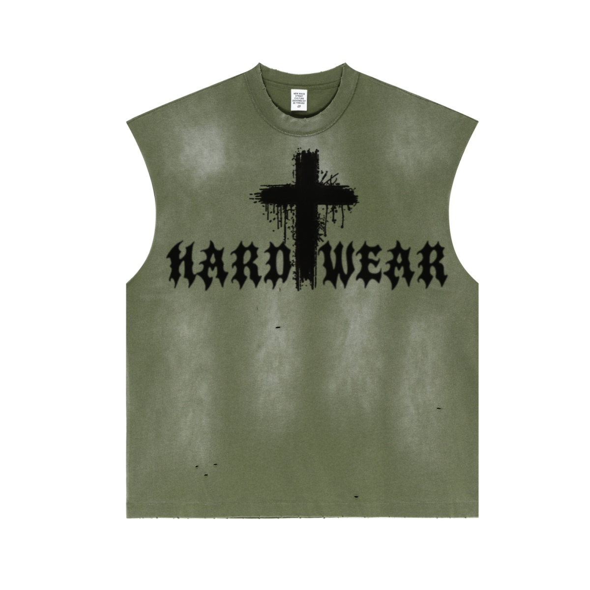 285GSM Unisex Monkey-Wash PP Spray Distressed Tank Top Vintage Military Green
