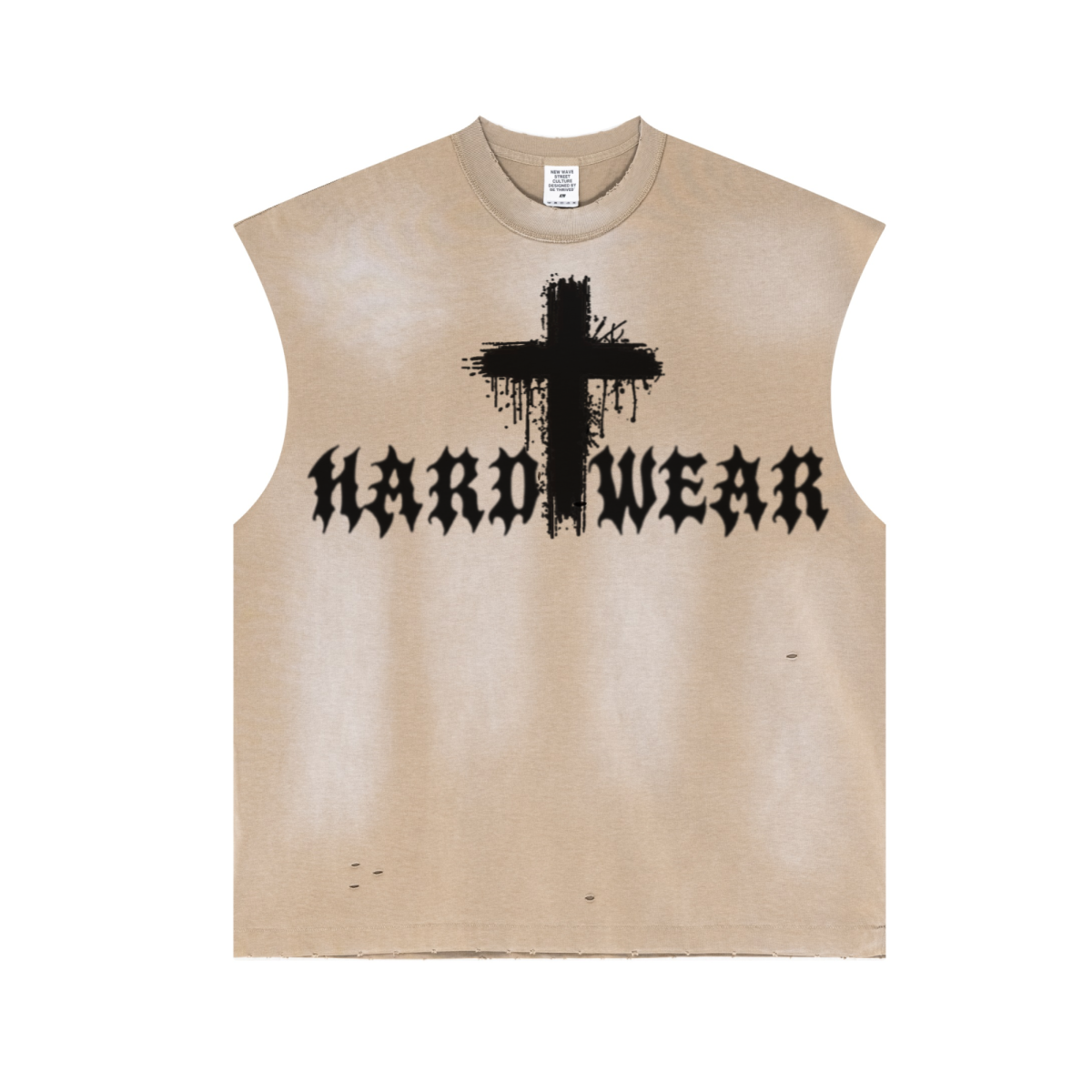 285GSM Unisex Monkey-Wash PP Spray Distressed Tank Top Vintage Khaki