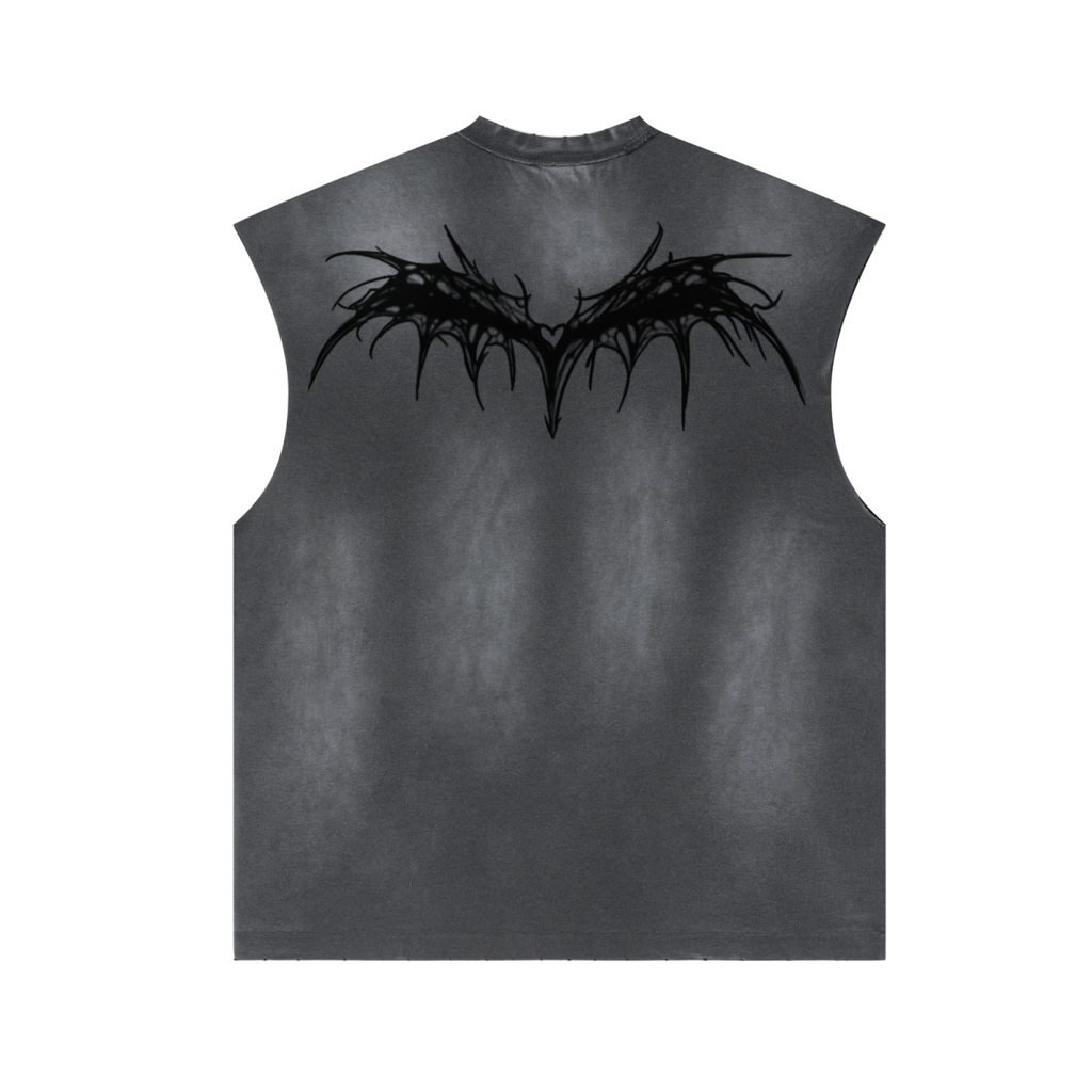 285GSM Unisex Monkey-Wash PP Spray Distressed Tank Top 	Vintage Dark Grey