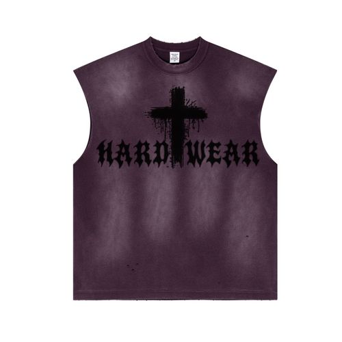 285GSM Unisex Monkey-Wash PP Spray Distressed Tank Top 	Vintage Purple